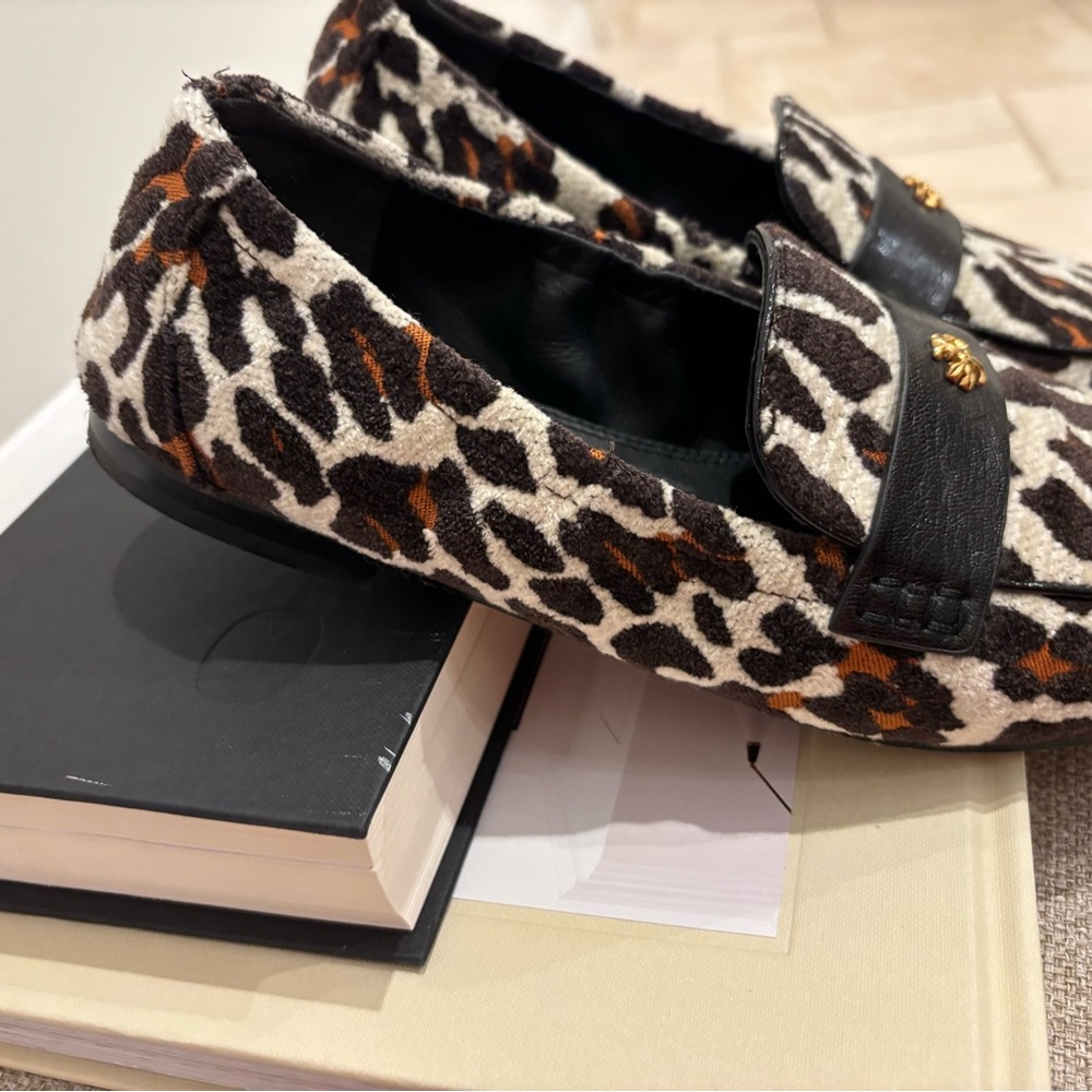 Tory Burch Leopard-Print Penny Loafers in Black, White & Brown - Picture 2 of 3
